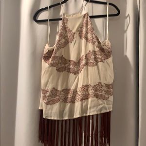 Maroon and Cream Fringe Blouse, Large
